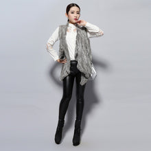 Load image into Gallery viewer, Women&#39;s Knitted Real Rabbit Fur Vest Europe Latest Style Long Vest Waistcoat Jacket