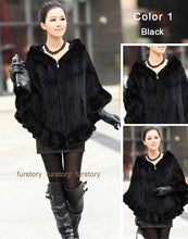 Load image into Gallery viewer, FUR STORY Women&#39;s Knitted Mink Fur Shawl Real Fur Scarf Natural Mink Poncho Coat 070304