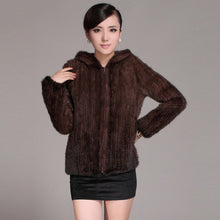 Load image into Gallery viewer, Women&#39;s Genuine Knitted Mink Fur Coat with Hood Winter jacket Women 15131