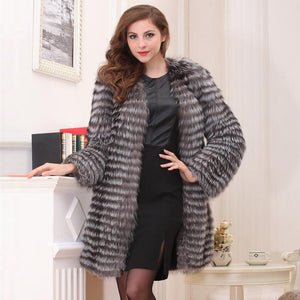 Women's Coats Female Real Fur Coat Fashion Nature Silver Fox Overcoat