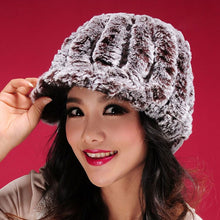 Load image into Gallery viewer, Women&#39;s Hats Winter Real Rex Rabbit Fur Hat Wool Visor Ski Hat Cap 13615