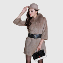 Load image into Gallery viewer, Women&#39;s  Real Rabbit Fur Coat Fox Fur Collar Jacket Overcoat winters Coat 13071