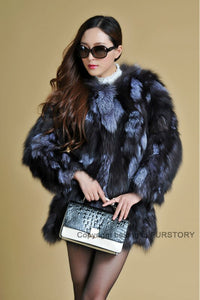 Real Silver Fox Fur Coat Overcoat Garment Jacket Full Sleeve Winters' Coat