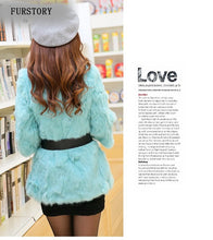Load image into Gallery viewer, Natural Rabbit Fur Coat Jacket Real Raccoon Dog Fur Collar Trim Thick Jacket