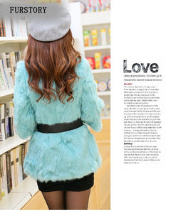 Natural Rabbit Fur Coat Jacket Real Raccoon Dog Fur Collar Trim Thick Jacket