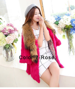 Natural Rabbit Fur Coat Jacket Thick Jacket Winter Long Overcoat