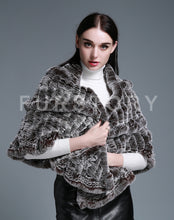 Load image into Gallery viewer, FUR STORY Real Knitted rabbit fur cloaks Women&#39;s shawl poncho stole cape wrap 070124