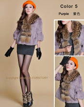 Load image into Gallery viewer, Real Rabbit Fur Coat Raccoondog Fur Collar with Hood Overcoat Jacket Waistcoat 7colors Short Version FS13073