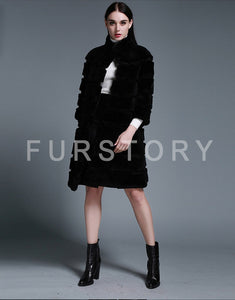 Natural Rex Rabbit Coat Women Grace Long Overcoat Jacket Winter Outerwear