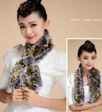 Load image into Gallery viewer, Real REX Rabbit Fur Scarf Wrap Cape Shawl Neck Warmer Women Scarf Flower Decoration FS14509