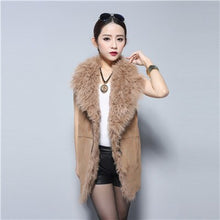 Load image into Gallery viewer, Genuine Pig Leather Suede Women&#39;s Vest  with Real Lamb Fur Collar