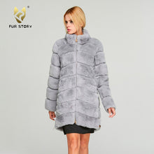 Load image into Gallery viewer, Women&#39;s Genuine Rabbit Fur Coat Women  Zip Stand-up Collar  Winter jacket  18131