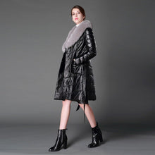 Load image into Gallery viewer, Women&#39;s Genuine Leather Coat with Fox Fur collar Down Stuffing Leather Coat 161194