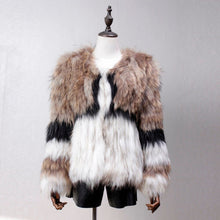 Load image into Gallery viewer, Women's Real Raccoon Fur Coat Winter Warm Contrast Color Patchwork Outwear 17107