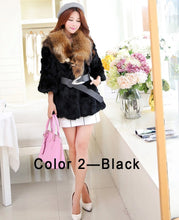Load image into Gallery viewer, Natural Rabbit Fur Coat Jacket Real Raccoon Dog Fur Collar Trim Thick Jacket