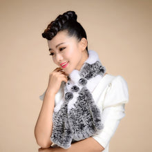 Load image into Gallery viewer, Real REX Rabbit Fur Scarf Flower Decoration Wrap Cape Shawl Neck Warmer Various Colors Soft Fur FS14507