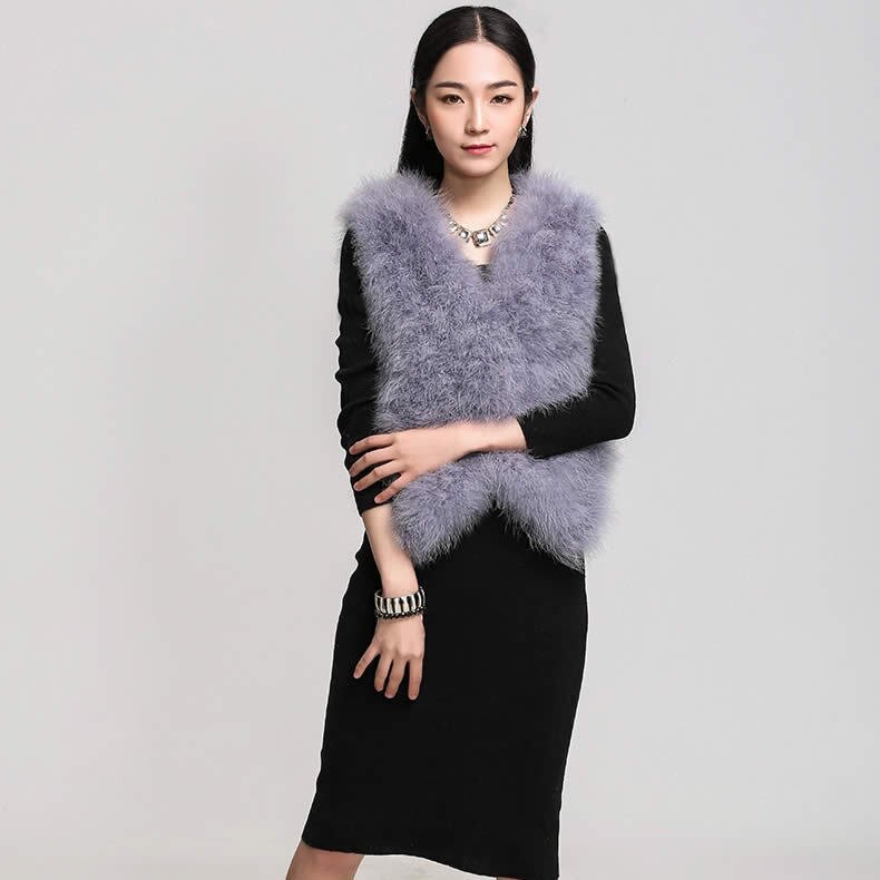Natural Turkey Fur Vest Stylish Puff Fur Vest Real Fur Vest Female