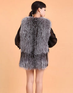 Natural Silver Fox Fur Vest Lamb Leather Luxury Fur Waistcoat Jacket