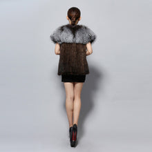 Load image into Gallery viewer, Women&#39;s Knitted Real Mink Fur Splicing Silver Fox Fur Vest Real Fur Vest Female