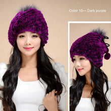 Load image into Gallery viewer, Real Rex Rabbit Fur Hat Double-use Scarf  Cap Fox Fur Decoration Pompom 14604