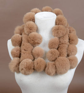 Real REX Rabbit Fur Ball Scarf Cute Wrap Cape Shawl Neck Warmer Children Women Winter Scarf FS14515