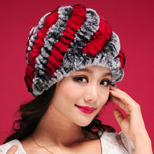 Load image into Gallery viewer, Women Knitted Real REX Rabbit Fur Hat Skullies Beanie Headgear 060108