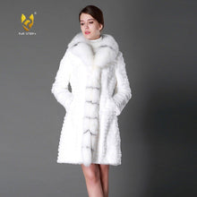 Load image into Gallery viewer, Women&#39;s Genuine Rabbit Fur Coat Genuine Fox Fur Collar Long Overcoat 15130