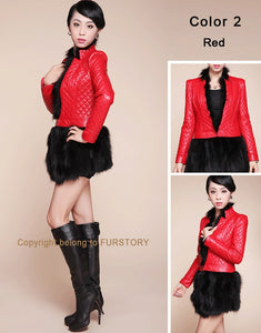 Genuine Leather Coat with Removable Hem of Real Fox Fur Double Wear Jackets Women