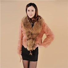 Load image into Gallery viewer, Rabbit Fur Coat Women&#39;s with Big Raccoon Fur Collar Real Natural Fur Coats Female