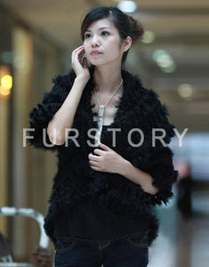 Knitted Natural Rabbit Fur Vest Jacket Stole Cape Coat Shawl Outwear