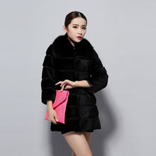 Load image into Gallery viewer, Natural Rabbit Fur Coat Full Pelt Luxury Fox Fur Collar Women Overcoat Winter Outwear
