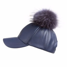 Load image into Gallery viewer, Women Baseball Cap with Fluffy Real Fur Detachable Pompom Streetwear Hip Hop Cool Hat Fur Story 17606