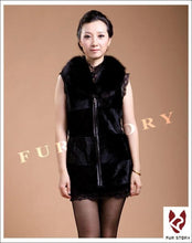 Load image into Gallery viewer, Natural Rabbit Fur Vest Fox Fur Collar Waistcoat Coat Jacket