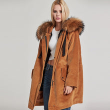 Load image into Gallery viewer, FS17147 Women spring winter Parka Fashion Coat with Real Rabbit Fur inside Warm Jacket with Real fur Hood Fur Story