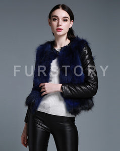 Winter Women's Raccoon fur Jacket with Genuine Sheep leather Sleeve 151220
