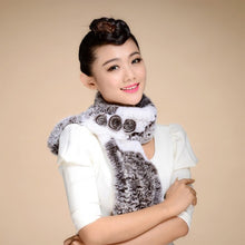 Load image into Gallery viewer, Real REX Rabbit Fur Scarf Flower Decoration Wrap Cape Shawl Neck Warmer Various Colors Soft Fur FS14507