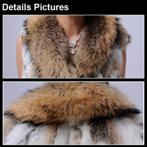 Real Rabbit Fur Vest Raccoon Fur Collar Waistcoat Coat Jacket