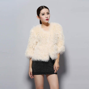 Knitted Natural Lamb Fur Coat Popular Short Fur Jacket Overcoat