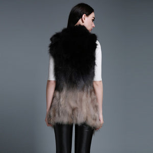 Women's Long Real Raccoon Fur Vest Cocoon Style Gilet Gradient Color Female Waistcoat 15292