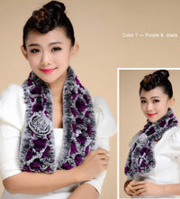 Load image into Gallery viewer, Real REX Rabbit Fur Scarf Wrap Cape Shawl Neck Warmer Women Scarf Flower Decoration FS14509