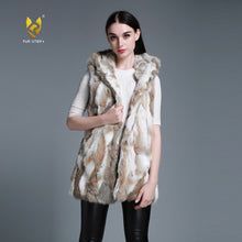 Load image into Gallery viewer, Natural Fur Vest Female with Big Fur Hood Rabbit Fur 5XL 6XL Plus Size Vest