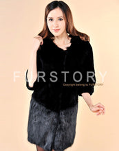 Load image into Gallery viewer, Natural Rex Rabbit Fur Coat with Muskrat Fur Hem Big Fox Collar