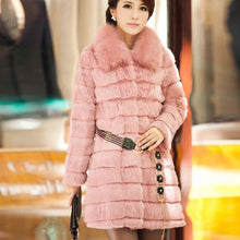 Load image into Gallery viewer, Womens Coat Real Rabbit Fur Coat with Fox Fur Collar Coat Jacket Overcoat Winter Coat