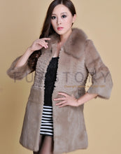 Load image into Gallery viewer, Women&#39;s  Real Rabbit Fur Coat Fox Fur Collar Jacket Overcoat winters Coat 13071