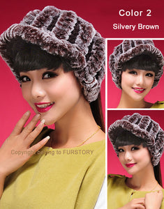 Fur Hat Real Rex Rabbit Hat Lady Headgear for Women 13604