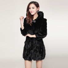 Load image into Gallery viewer, Winter Natural Knitted Mink Fur Hood Coat Female Overcoat