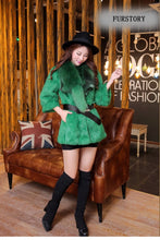Load image into Gallery viewer, Natural Rabbit Fur Coat Jacket Real Raccoon Dog Fur Collar Trim Thick Jacket