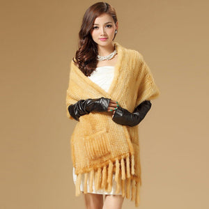 Real Knitted Mink Fur Shawl Stole Wrap Cape Poncho Coat Garment Various Colors Fur Story FS070306