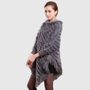 Women's Handmade Knitted Real Rabbit Fur Autumn Winter Fur Pashmina 070121