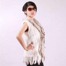 Load image into Gallery viewer, Women&#39; S Long Real Rabbit Fur Vest Raccoon Fur Collar and Placket Tassel Decoration